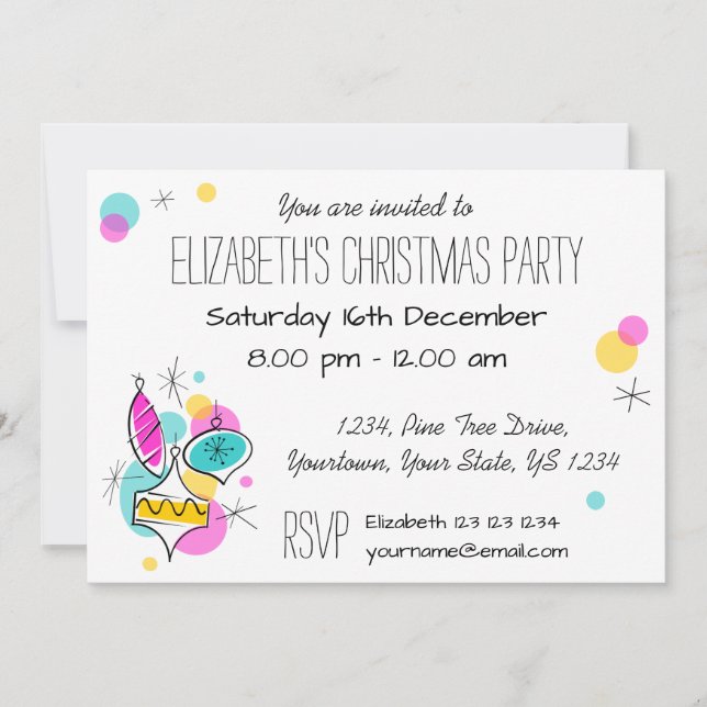 Retro Tree Baubles Multi back invitation (Front)