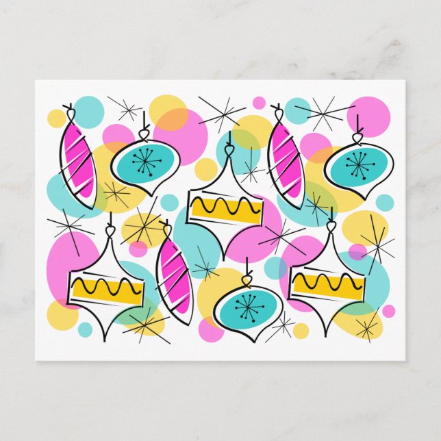 Retro Tree Baubles Multi postcard (Front)