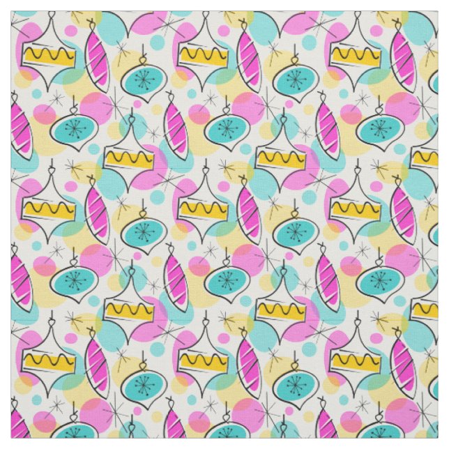 Retro Tree Baubles Multi small pattern Fabric (Swatch)