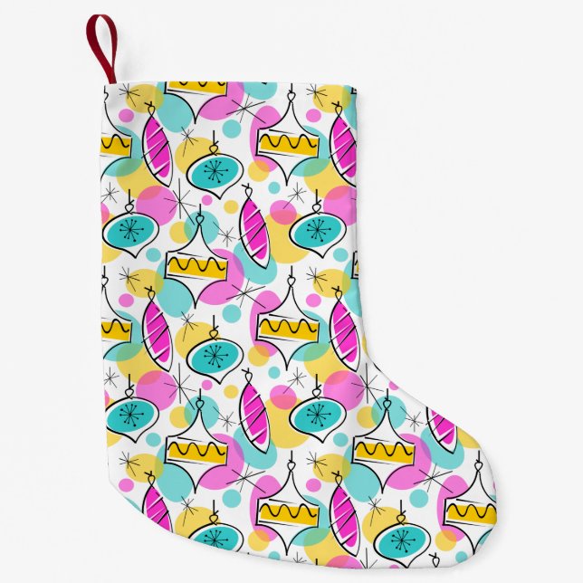 Retro Tree Baubles Multi stocking 2 sided (Front)