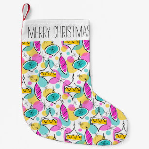 Retro Tree Baubles Multi Text stocking red back