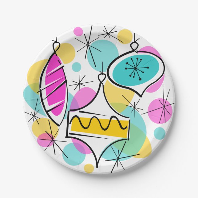 Retro Tree Baubles paper plates (Front)