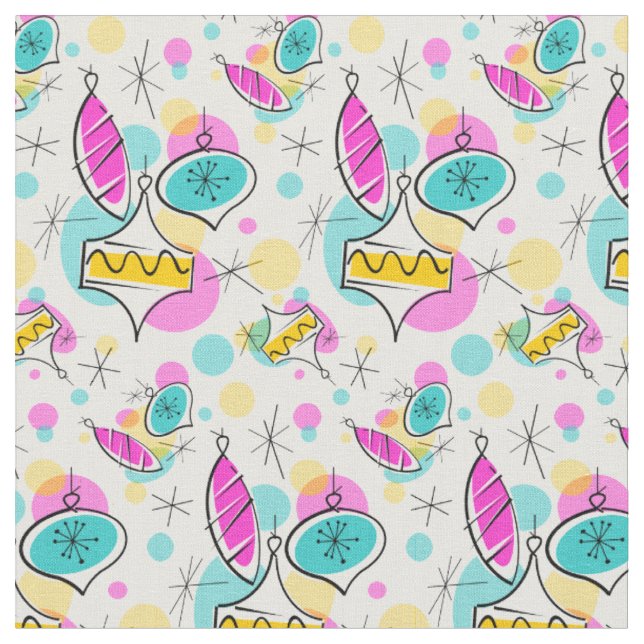 Retro Tree Baubles small pattern Fabric (Close Up)