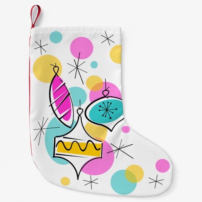 Retro Tree Baubles stocking red back (Front)