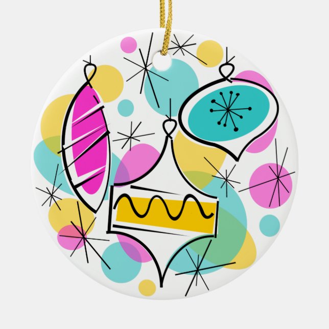Retro Tree Baubles text ornament round (Front)
