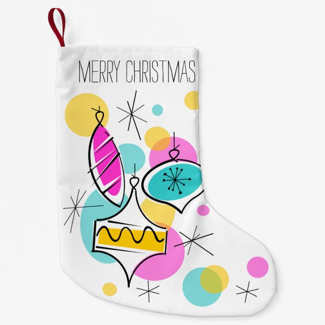 Retro Tree Baubles Text stocking 2 sided (Front)