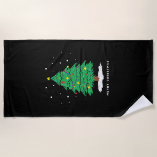 Retro Tree Merry Christmas Tree Lights Beach Towel