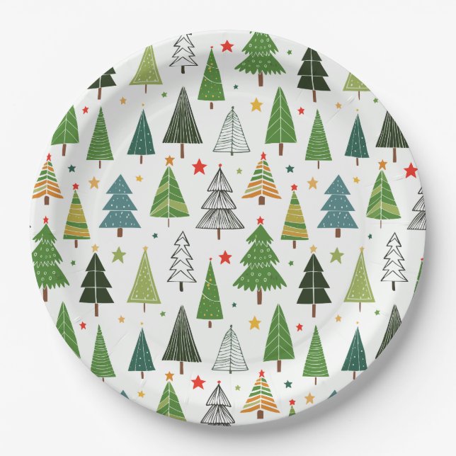 Retro Trees Paper Plate (Front)