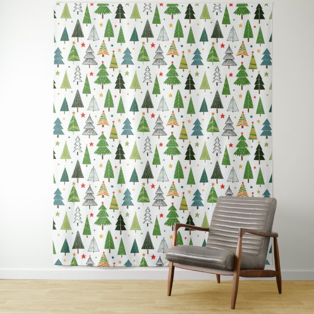 Retro Trees Photo Backdrop Tapestry (In Situ)