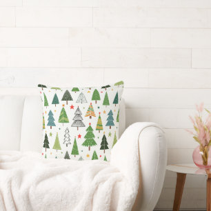 Retro Trees Throw Pillow