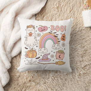 Retro Trendy Cute Halloween Elements Ghost Pumpkin Throw Pillow