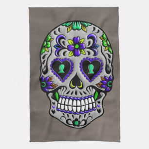 Retro Trendy Day of the Dead Sugar Skull Kitchen Towel