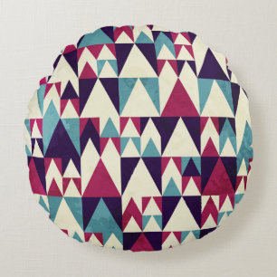 Retro Triangle Geometric Seamless Pattern Round Pillow