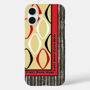 Retro Tribal in Custard, Red, Black (Personalized) iPhone 16 Plus Case