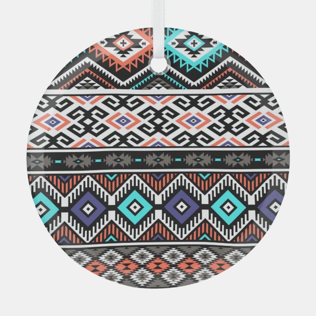 Retro Tribal Navajo: Geometric Seamless. Glass Ornament (Front)
