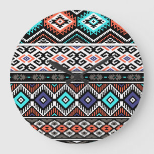Retro Tribal Navajo: Geometric Seamless. Large Clock