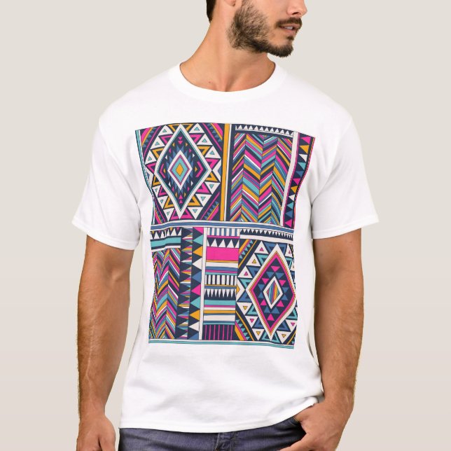Retro tribal, vintage geometric pattern. T-Shirt (Front)
