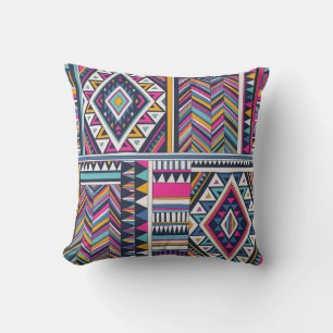 Retro tribal, vintage geometric pattern. throw pillow