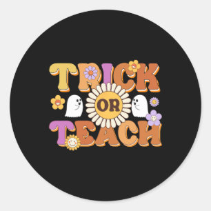 Retro Trick Or Teach Ghost Teacher Halloween Costu Classic Round Sticker