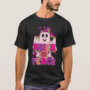 Retro Trick Or Teach Halloween Ghosts Rainbows Flo T-Shirt