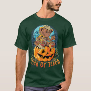 Retro Trick Or Teach Scary Bear Pumpkin Teacher Ha T-Shirt
