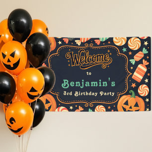 Retro Trick or Treat Candy Kids Halloween Birthday Banner