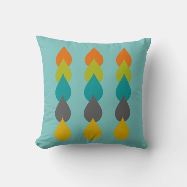 Retro Triple Strand Raindrops on Blue Throw Pillow (Front)