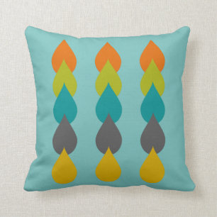 Retro Triple Strand Raindrops on Blue Throw Pillow