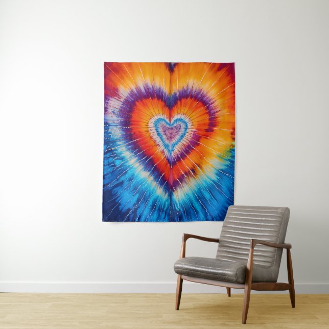 Retro Trippy Hippie - Tie Dye - Peace and Love Tapestry (In Situ)