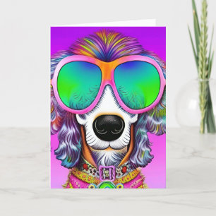 Retro Trippy Psychedelic Hippy Groovy Poodle Dog Holiday Card