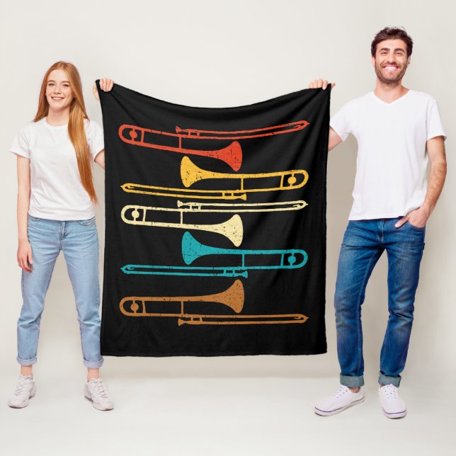 Retro Trombone - Jazz Fleece Blanket (In Situ)