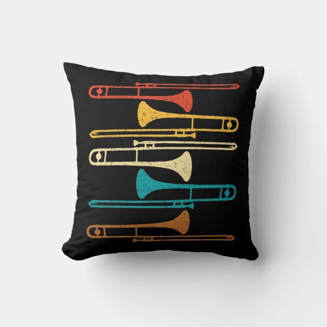 Retro Trombone - Jazz Throw Pillow (Front)