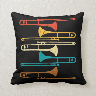 Retro Trombone - Jazz Throw Pillow