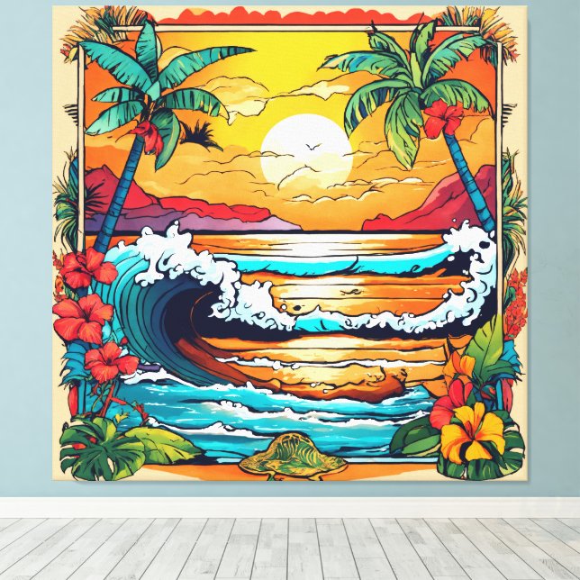 Retro Tropic Surge Canvas Print (Insitu(Wood Floor))