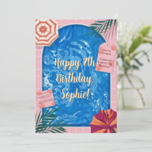Retro Tropical Arch Pool Party Birthday Invitation