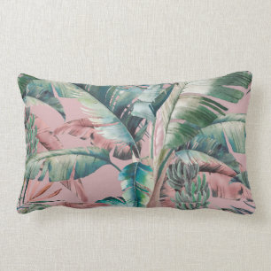 Retro tropical banana leaf lumbar pillow
