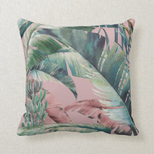 Retro tropical banana leaf throw pillow