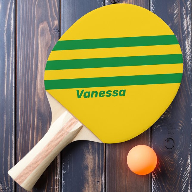 Retro Tropical Banana Three Stripes with Name Ping Pong Paddle (Creator Uploaded)