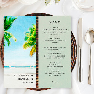Retro Tropical Beach Palm Tree Coastal Wedding Menu