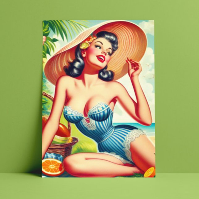 Retro Tropical Beach Pinup Postcard (Creator Uploaded)