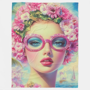 Retro Tropical Beauty Fleece Blanket