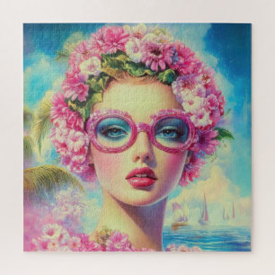 Retro Tropical Beauty Jigsaw Puzzle