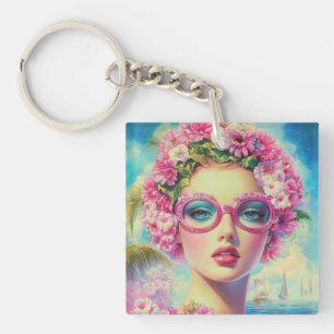 Retro Tropical Beauty Keychain