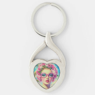 Retro Tropical Beauty  Keychain