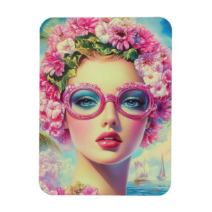 Retro Tropical Beauty Magnet