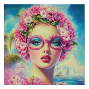 Retro Tropical Beauty  Poster