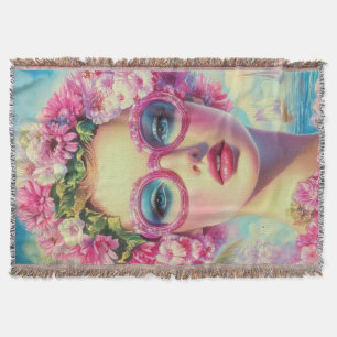 Retro Tropical Beauty Throw Blanket
