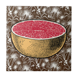 Retro Tropical Charm - Grapefruit Vintage Art  Tile