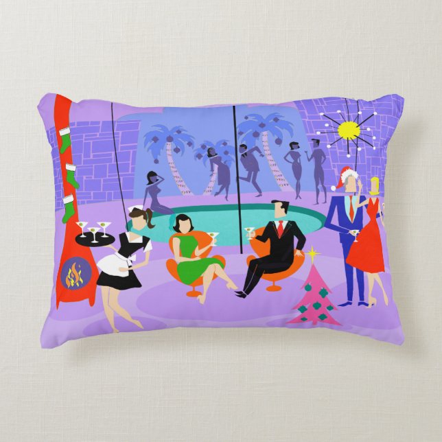 Retro Tropical Christmas Party Accent Pillow (Front)