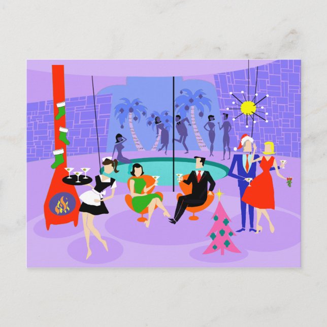 Retro Tropical Christmas Party Postcard (Front)